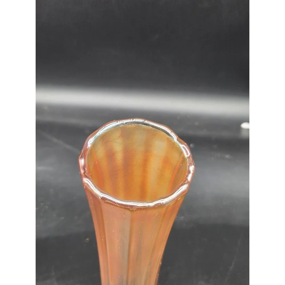 Vintage Amber Marigold Carnival Glass Opalescent Swung 9.5” Vase